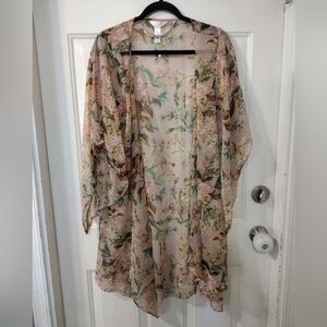 LC Lauren Conrad Women's Sheer Multicolor Floral Kimono One Size
